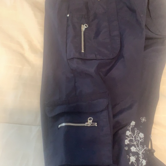 Y2K Limited Too Pants embroidered embellished sequins birds flowers navy blue 8 - Picture 13 of 16